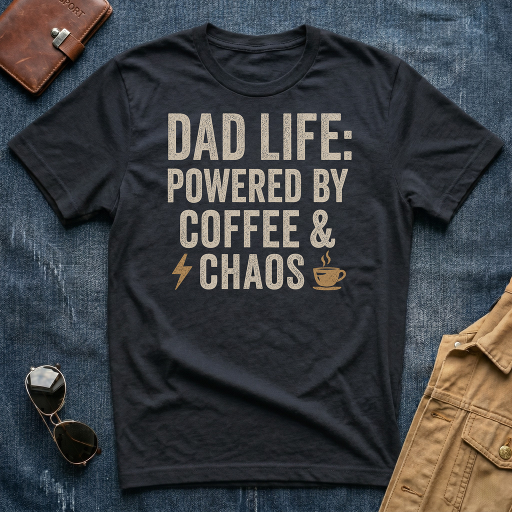 Dad Life Powered By Coffee and Chaos T Shirt