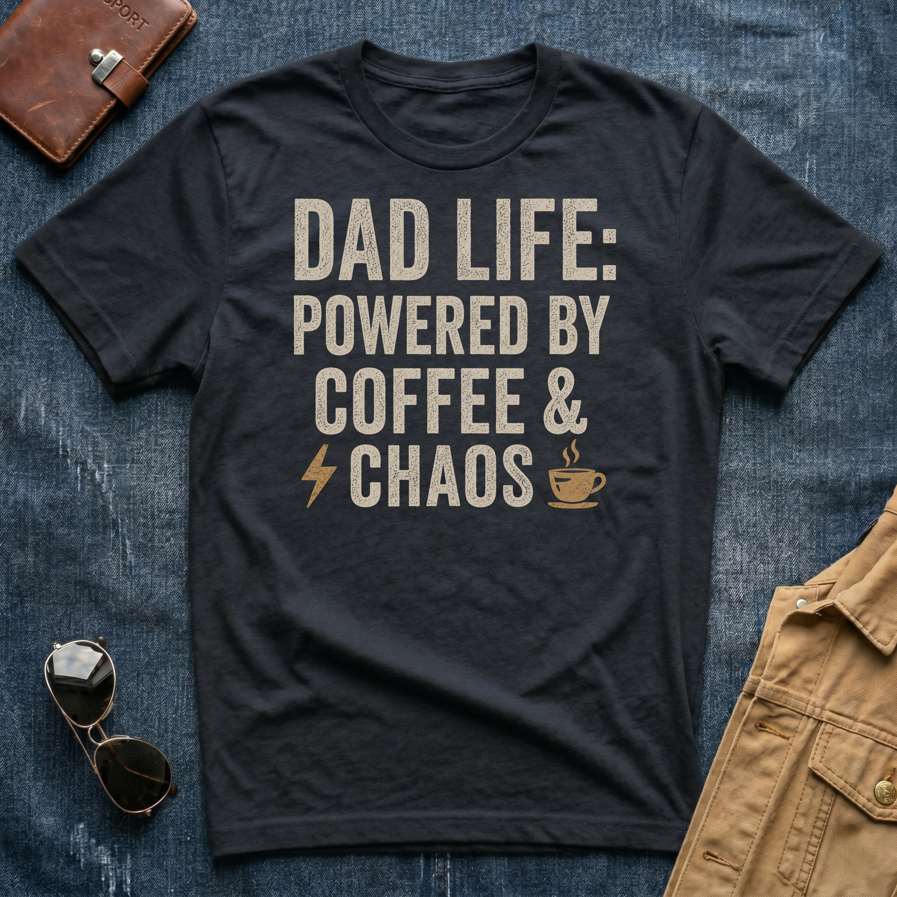 Dad Life Powered By Coffee and Chaos T Shirt