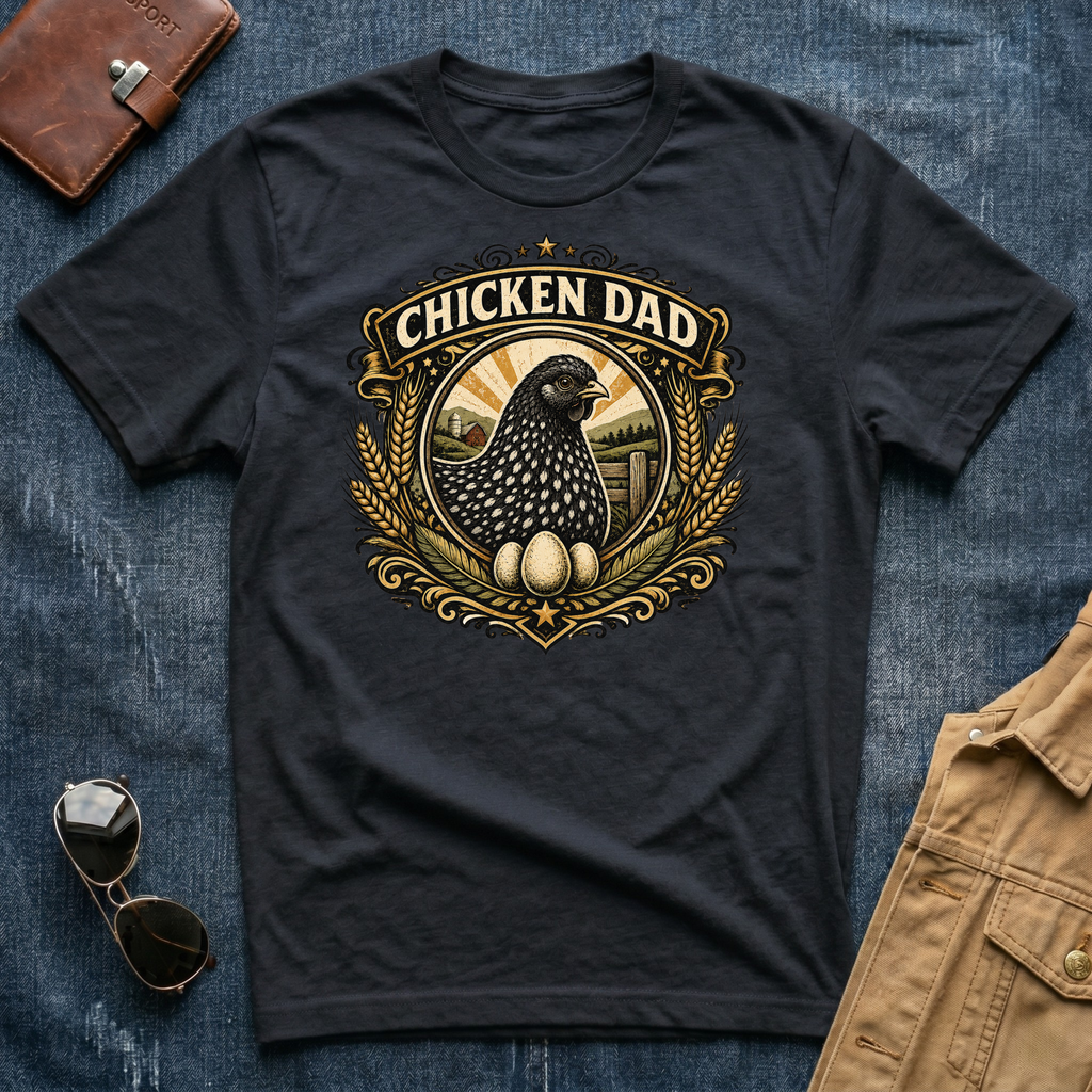 Chicken Dad Black and White T-Shirt