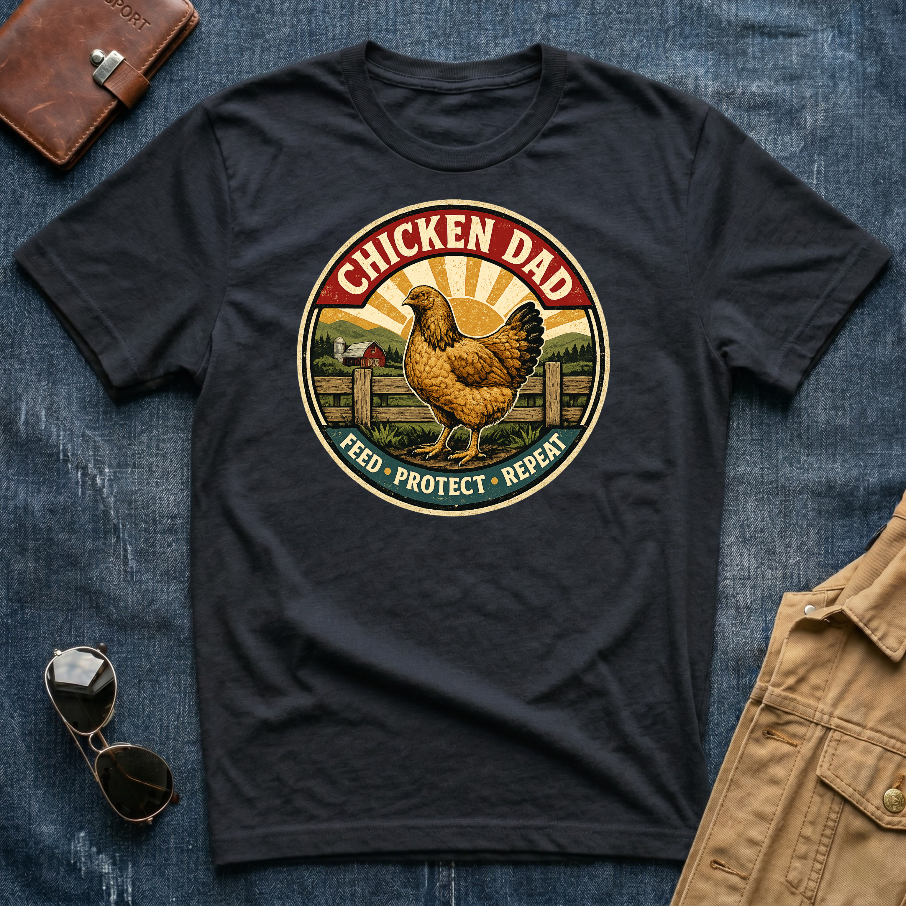 Chicken Dad Feed Protect Repeat T‑Shirt
