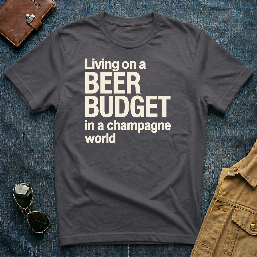 Living on a Beer Budget In A Champagne World T‑Shirt