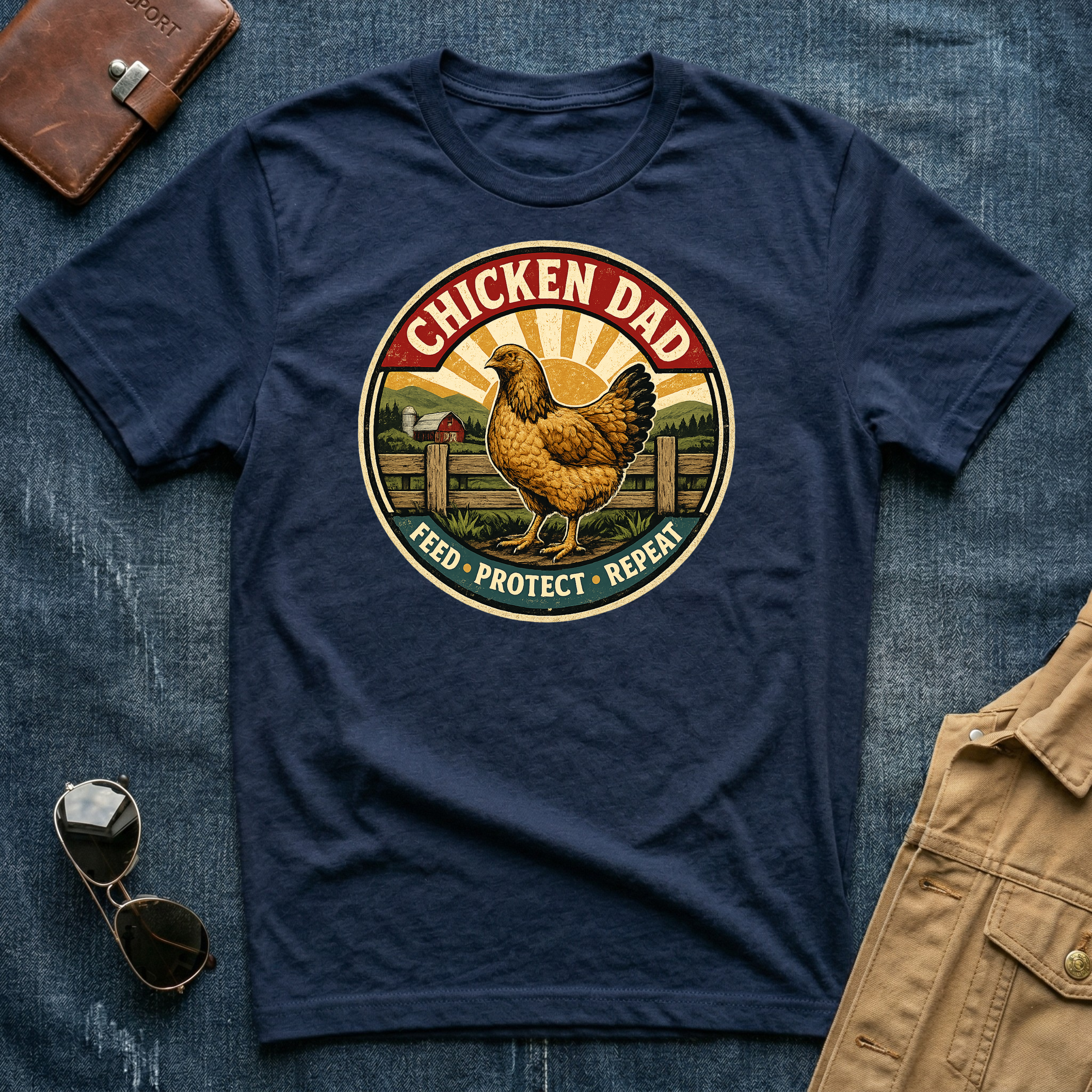 Chicken Dad Feed Protect Repeat T‑Shirt