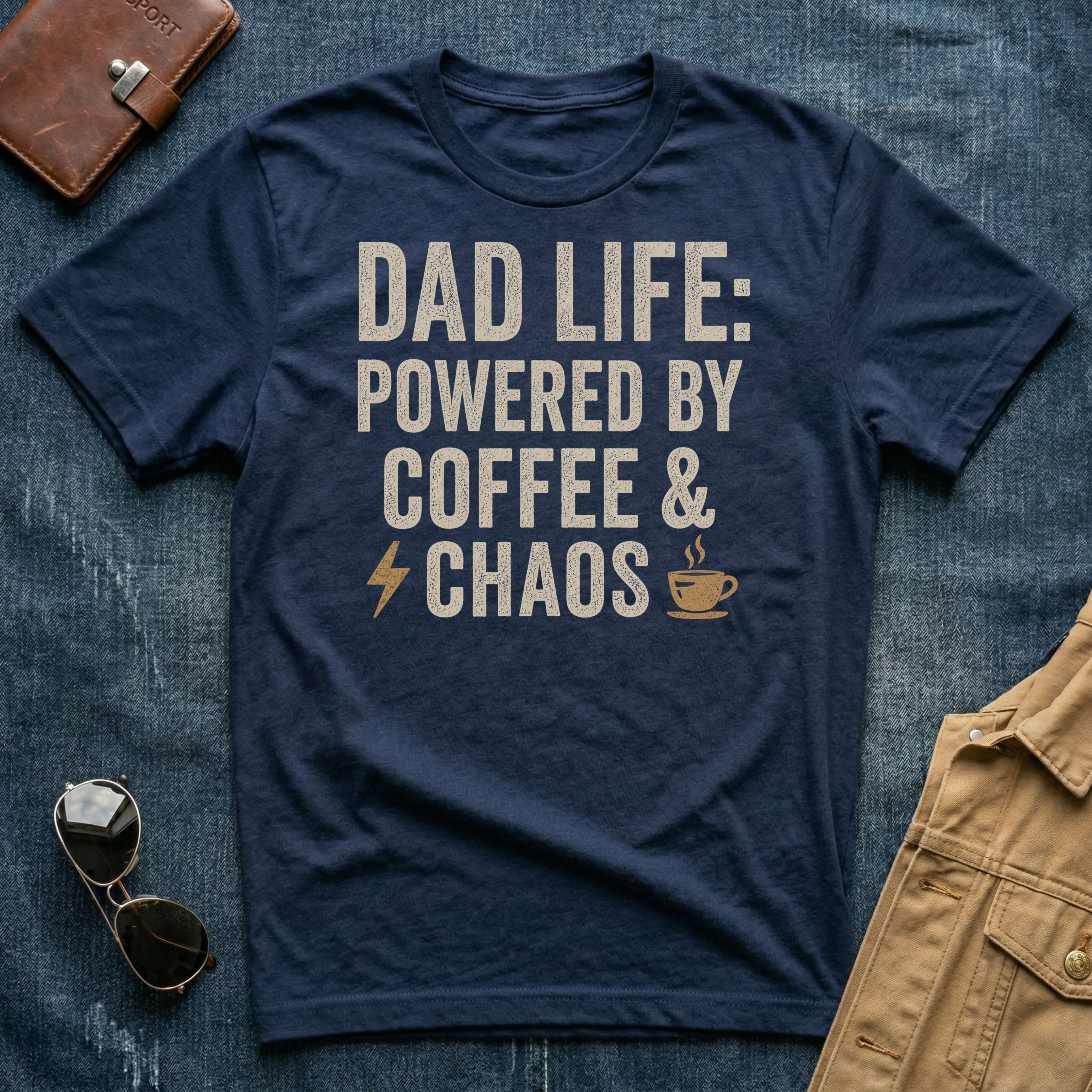 Dad Life Powered By Coffee and Chaos T Shirt