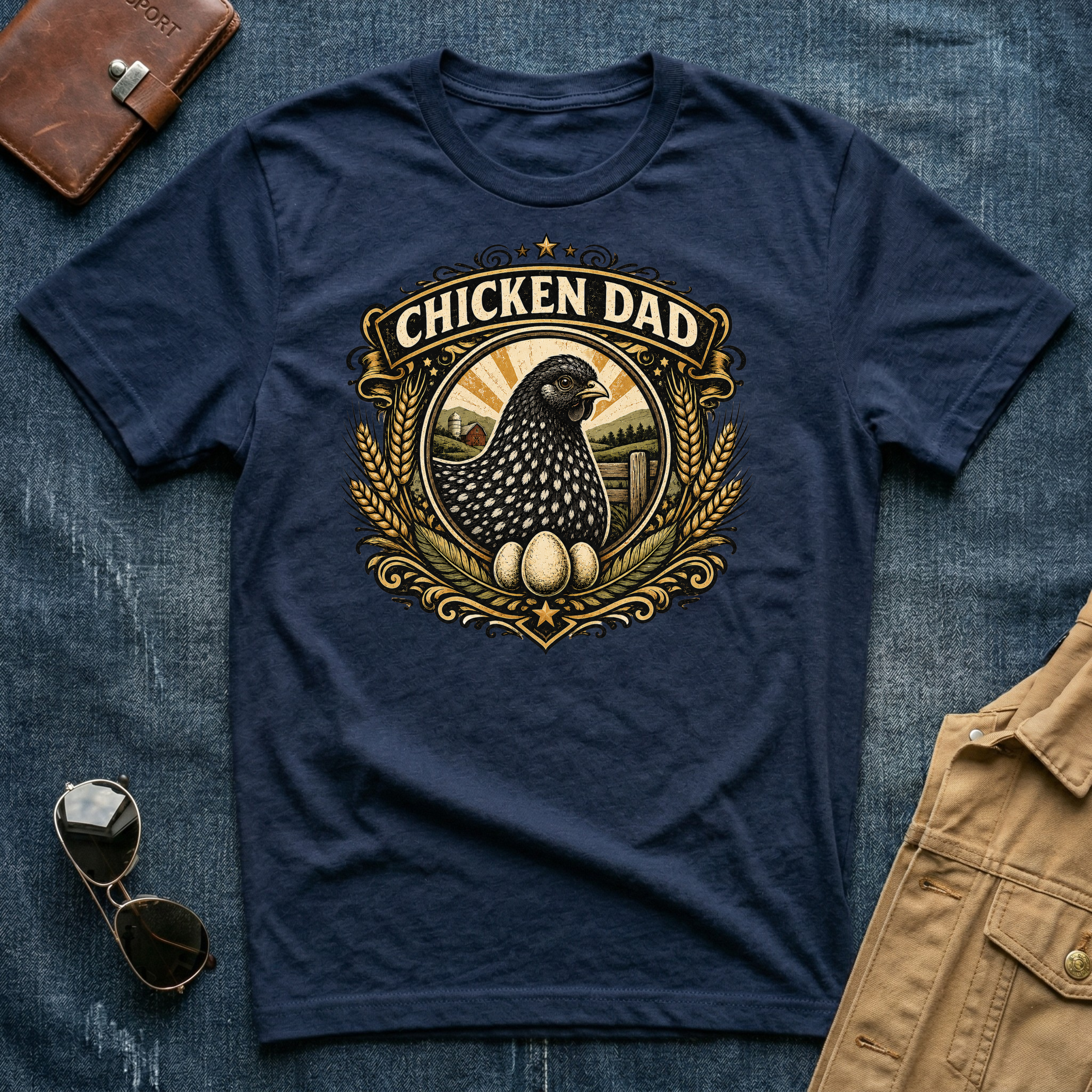 Chicken Dad Black and White T-Shirt