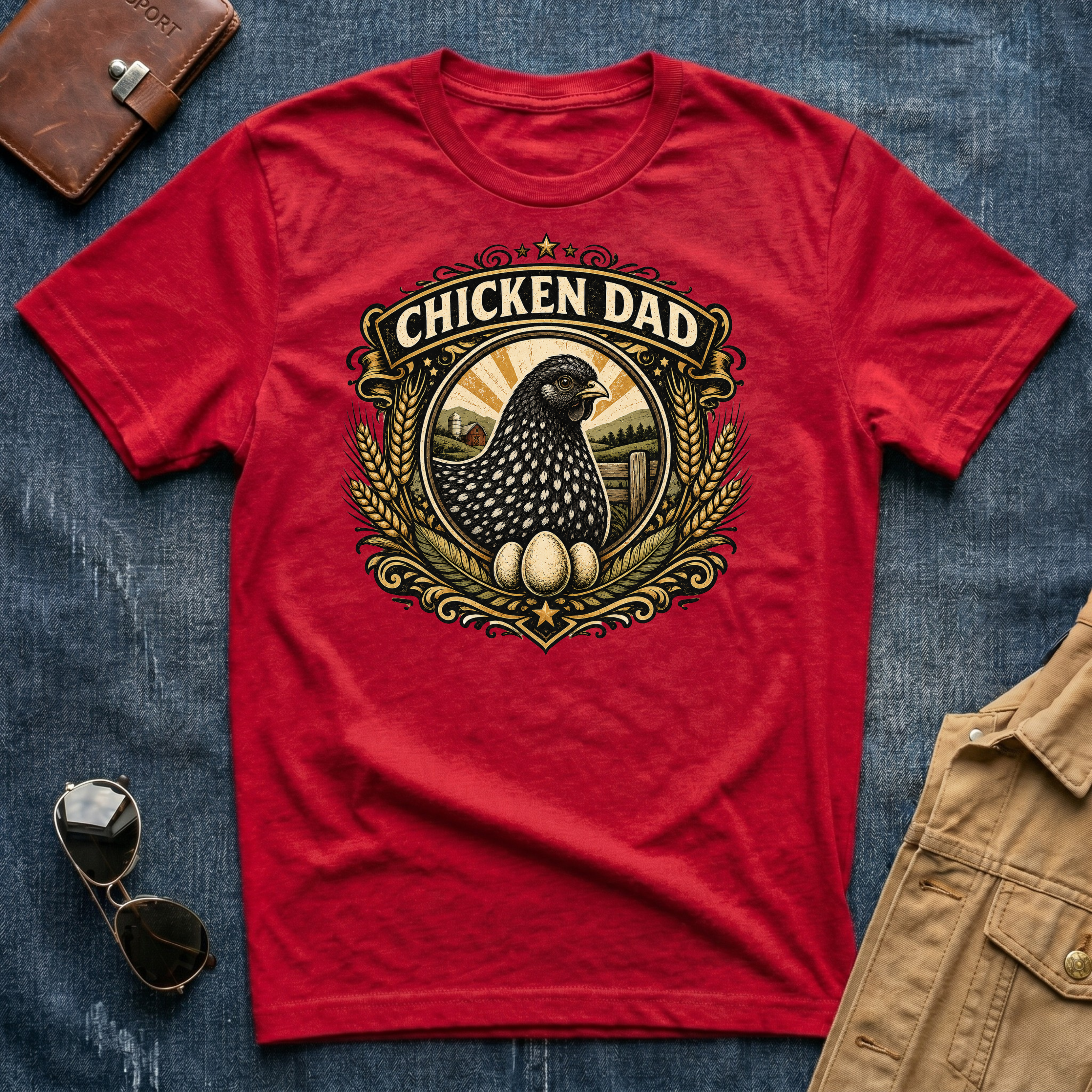 Chicken Dad Black and White T-Shirt