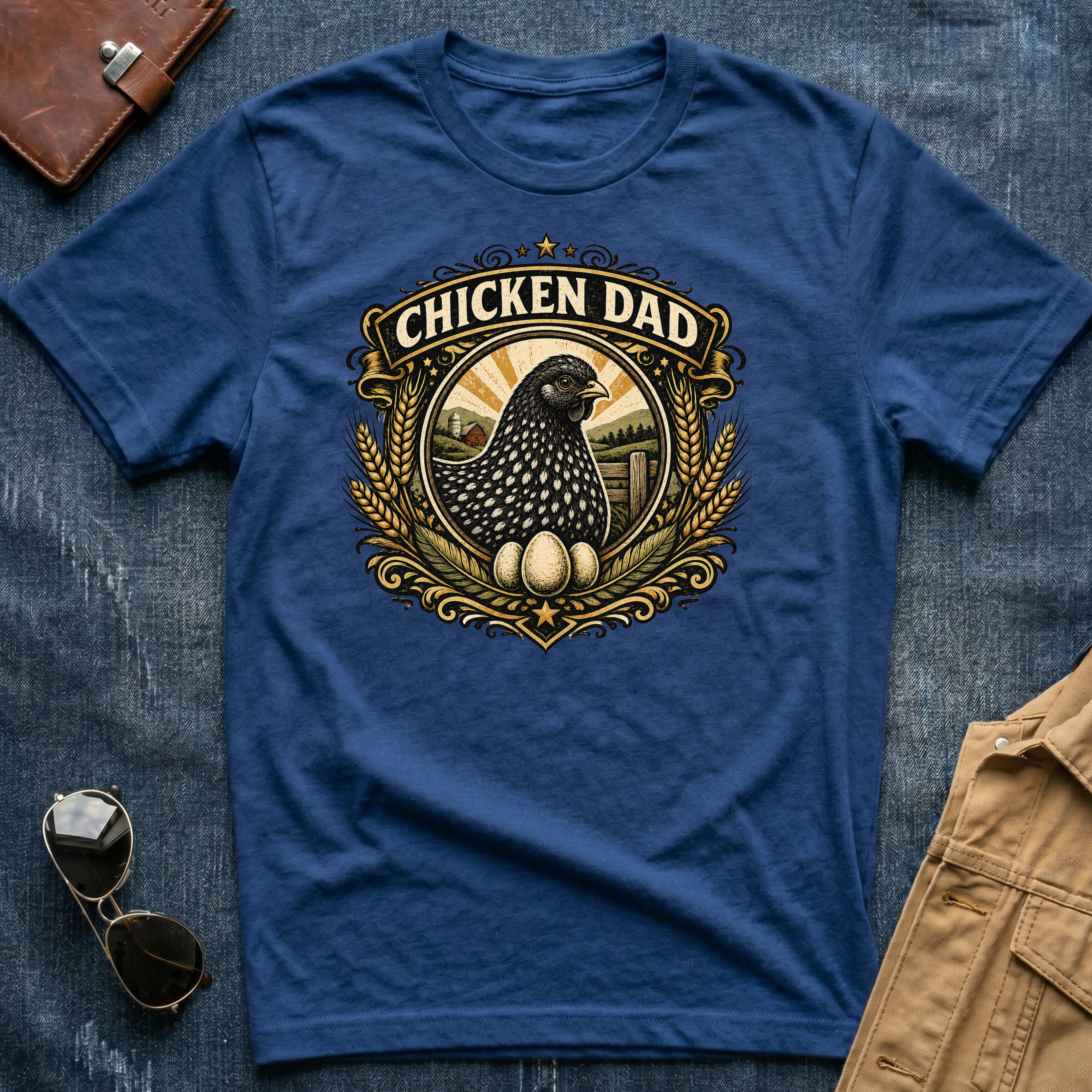 Chicken Dad Black and White T-Shirt