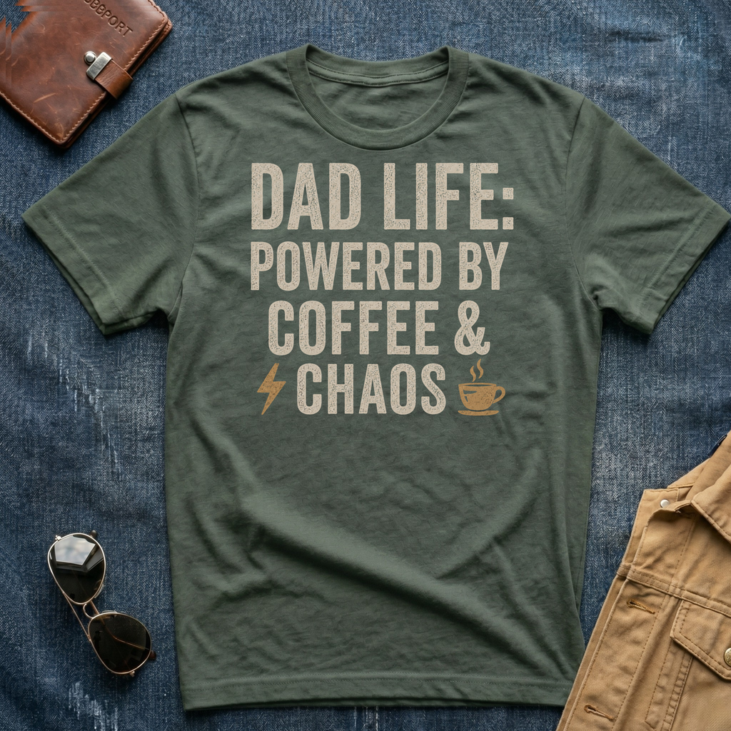 Dad Life Powered By Coffee and Chaos T Shirt