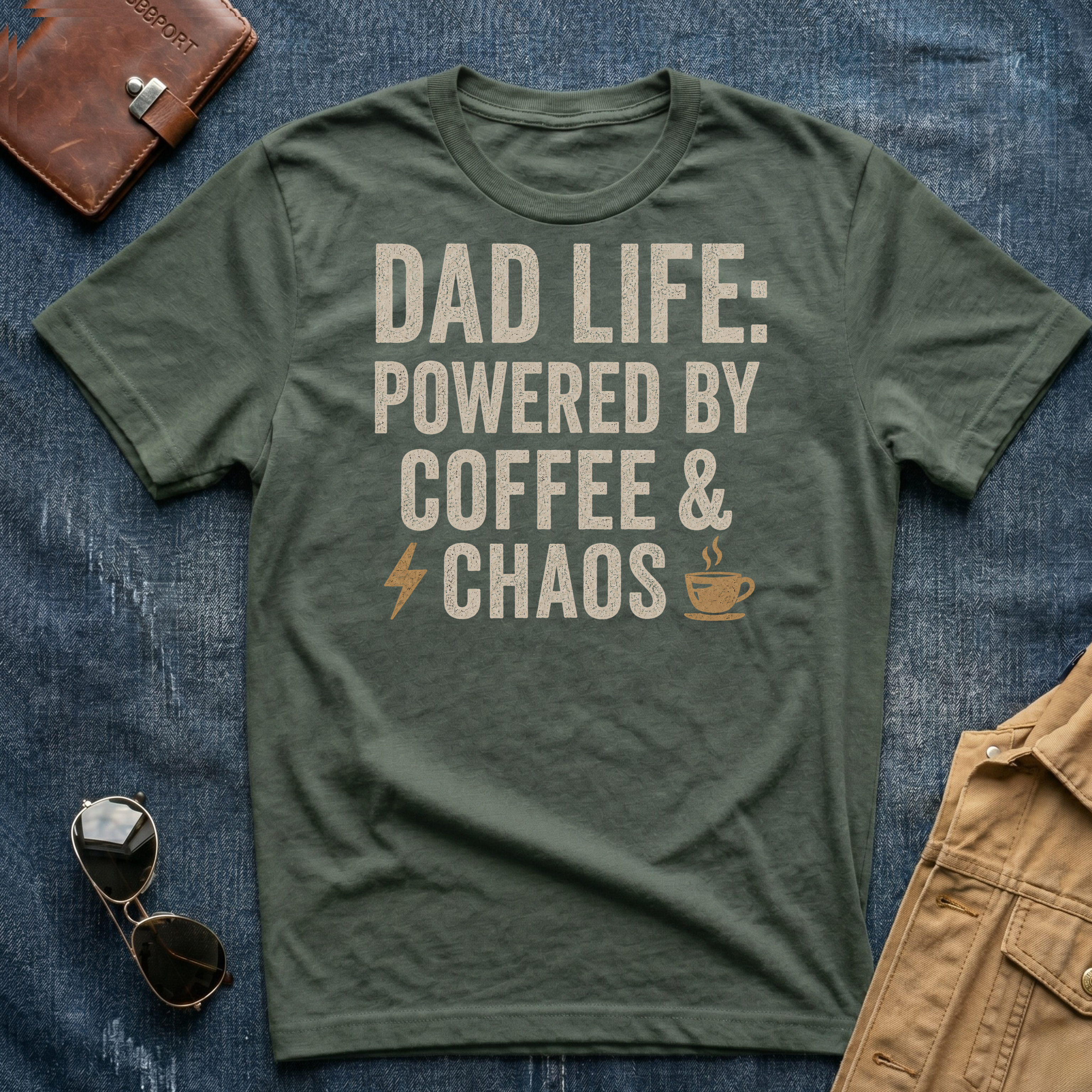 Dad Life Powered By Coffee and Chaos T Shirt