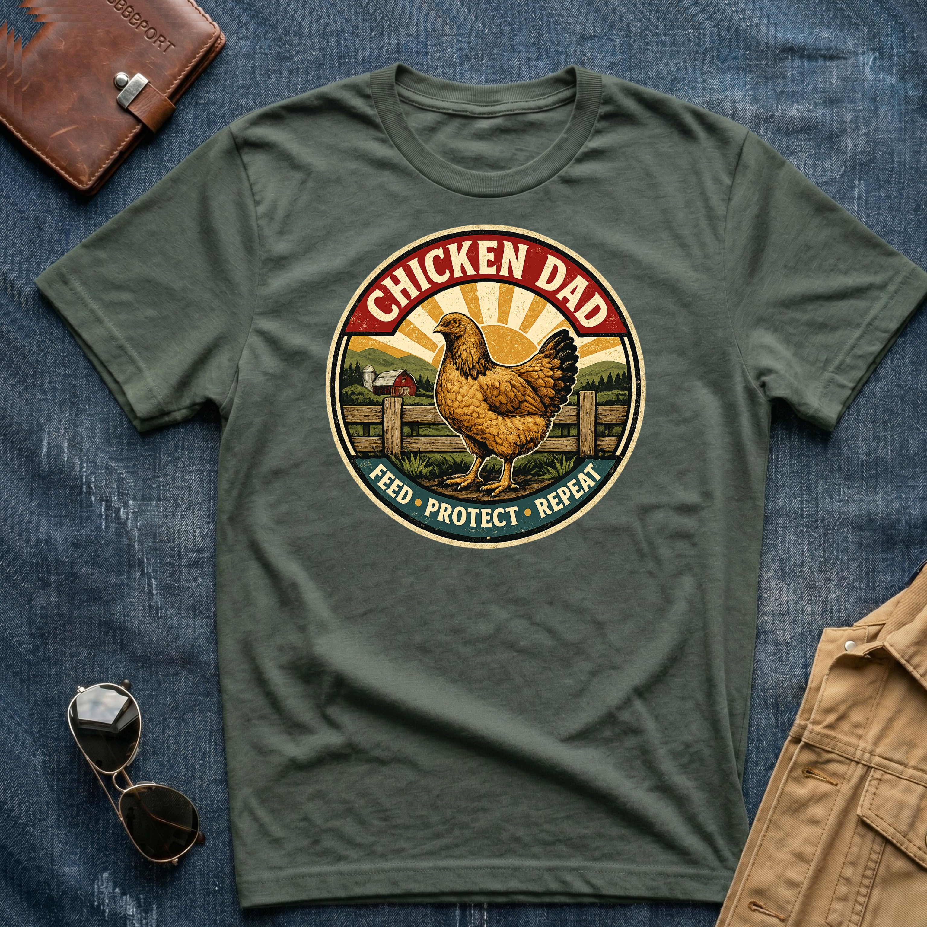 Chicken Dad Feed Protect Repeat T‑Shirt